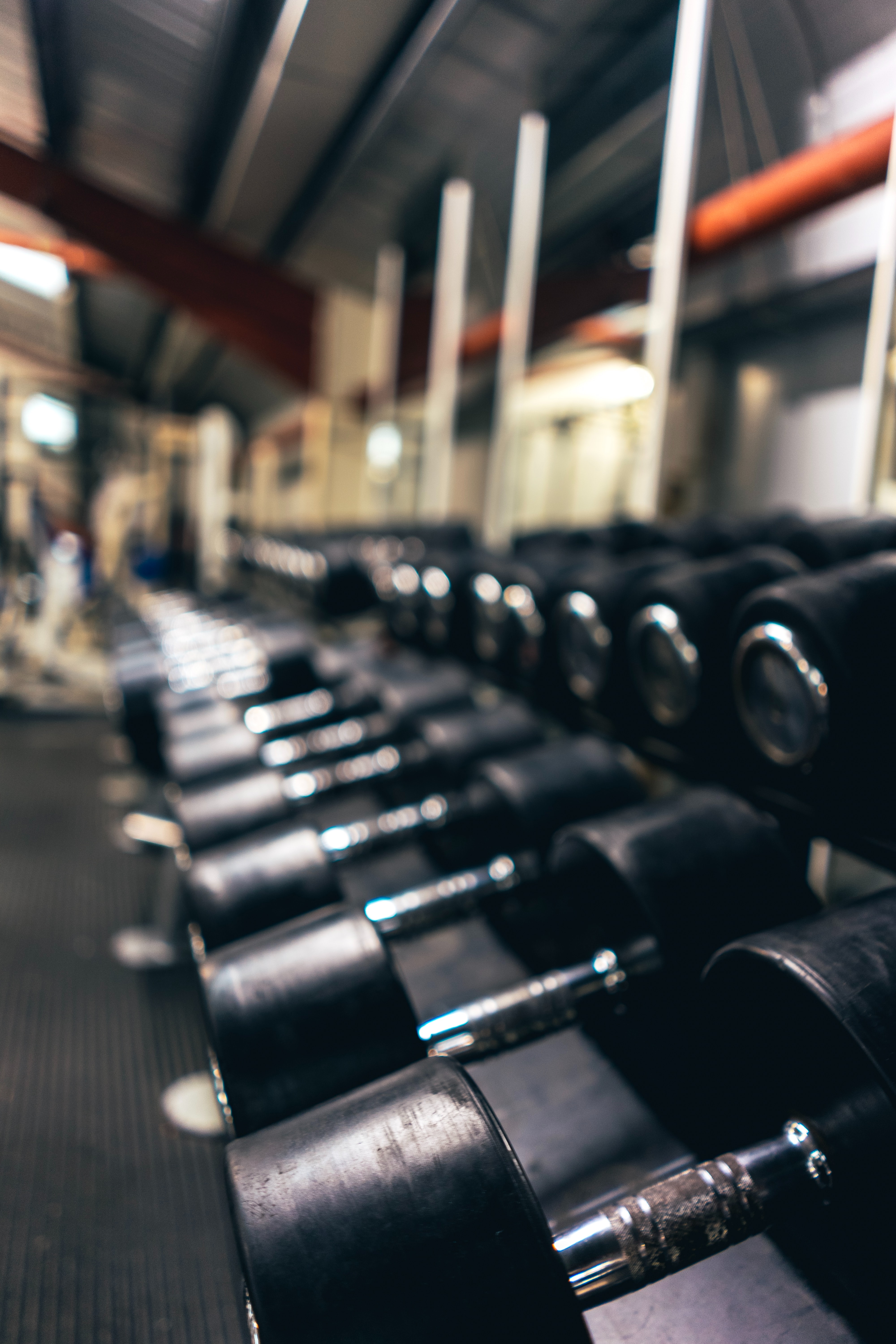 A rack of dumbbell weights